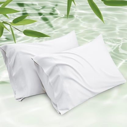 Bedsure Pillow Cases Standard Size, Cooling Pillow Cases, Rayon Derived from Bamboo White Pillowcases Standard Set of 2, PureWoven Silky Soft Bedding Pillow Covers with Envelope Closure, 20x26 Inches