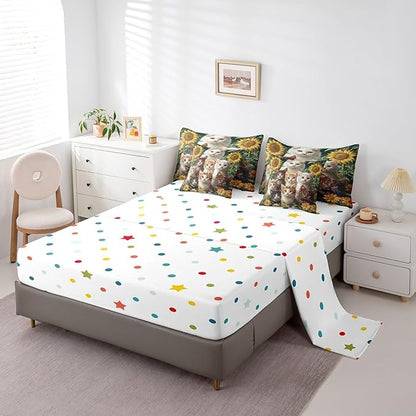 Feelyou Cute Cat Comforter Set 7 Pieces Queen Size Sunflower Bedding Set for Boys Girls Kawaii Pet Kitten Bed in a Bag with Comforter, Sheets, Pillowcases & Cushion Covers