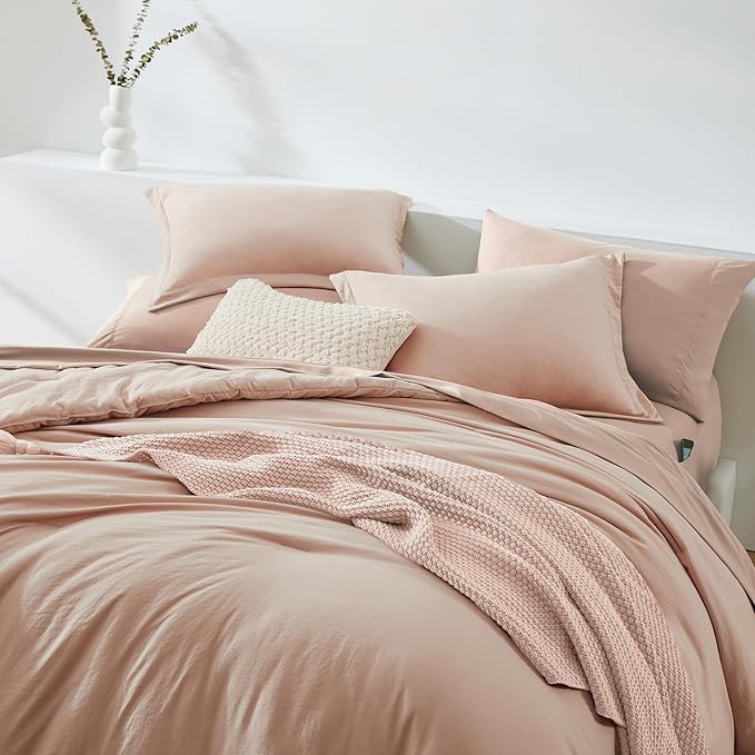 WRENSONGE Full Size Comforter Set- 7 Pieces Clay Pink Bed in a Bag Full Size Comforter with Fitted Sheet, Flat Sheet, 2 Pillow Shams, 2 Pillowcases, Warm Bedding Sets for All Season
