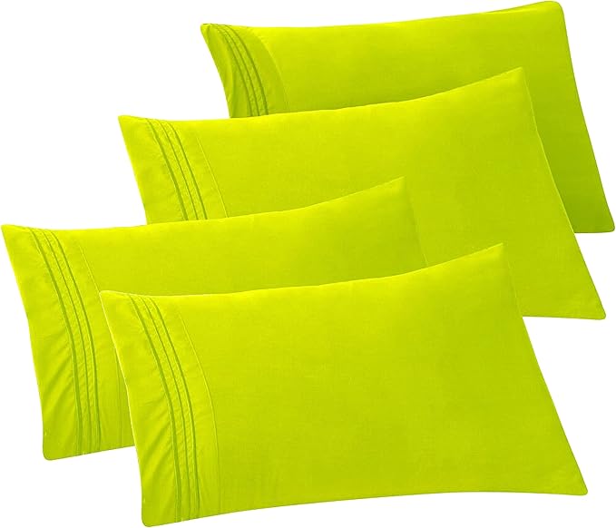 Elegant Comfort 4-PACK Solid Pillowcases 1500 Premium Hotel Quality Microfiber - Smooth Weave, Wrinkle and Stain Resistant, Easy Slip-On, 4-Piece Set, King Pillowcase, Lime