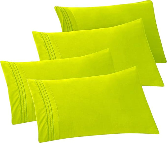 Elegant Comfort 4-PACK Solid Pillowcases 1500 Premium Hotel Quality Microfiber - Smooth Weave, Wrinkle and Stain Resistant, Easy Slip-On, 4-Piece Set, King Pillowcase, Lime