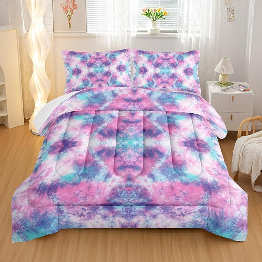 Colorful Graffiti Comforter Sets Full Size, Violet Blue Symmetry Graffiti Bedding Set for Your Room, Abstract Soft Lightweight Quilted Set All Season 1 Comforter and 2 Pillowcases
