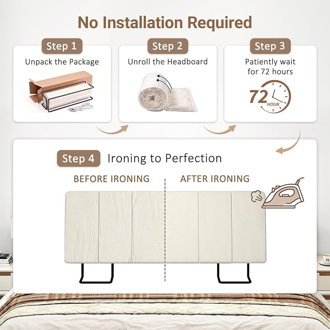 Full Size Headboard Only-No Assembly Required, Beige | Easy to use no assembly required, Linen fabric and extra-thick foam for added comfort, Modern style headboard full size
