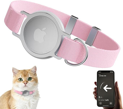 Tag Cat Collar, Ultra Elastic Cat Tracker Collar (Pink) | Compatible with Apple Air Tag Holder, Lightweight, Scratch Resistant, Stepless Adjustable Pet Tracking Collars for Cat Kitten