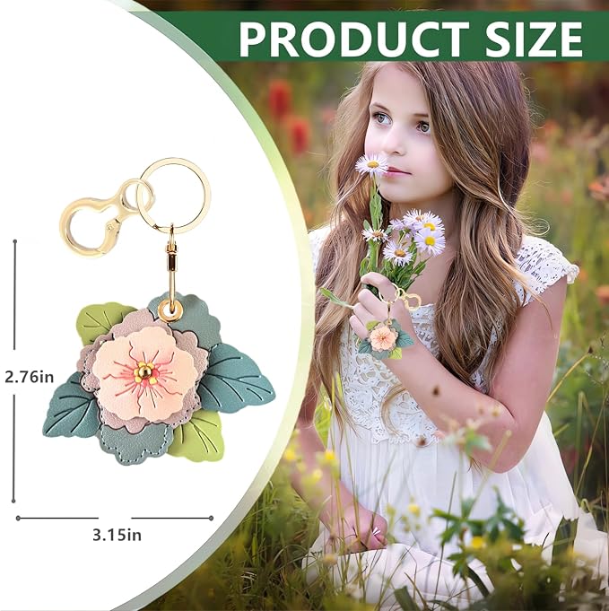 BORKUANA Leather Keychain Holder Case Compatible with AirTag,Cute Protective Cover with Keyring