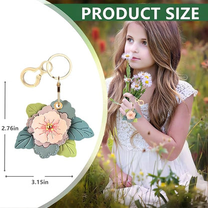 BORKUANA Leather Keychain Holder Case Compatible with AirTag,Cute Protective Cover with Keyring