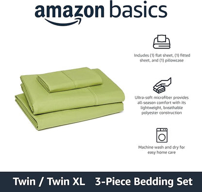 Amazon Basics Lightweight Microfiber 3-Piece Bed Sheet Set, Twin XL, Oliver Light, Solid