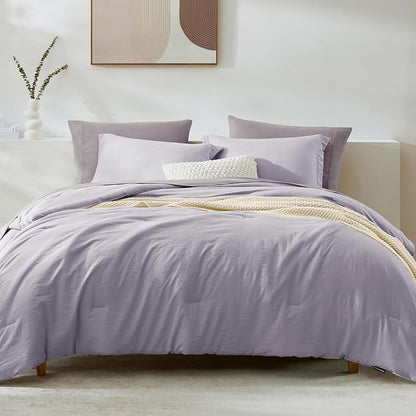 WRENSONGE Full Size Comforter Set- 7 Pieces Lilac Bed in a Bag Full Size Comforter with Fitted Sheet, Flat Sheet, 2 Pillow Shams, 2 Pillowcases, Warm Bedding Sets for All Season