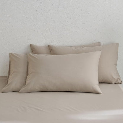 MooMee Bedding Pillowcases Pack of 4 100% Washed Cotton Linen Like Textured Breathable Durable Soft Comfy (Heathered Tannish Linen Grey, King)