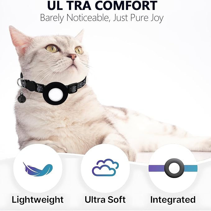 GPS Tracker for Cats, Mini GPS Pet Tracker with Collar, IPX68 Waterproof Cat Trackers Collar,No Monthly Fee,Work with Apple Find My(iOS Only),Smart Trackers for Pets-Black-1