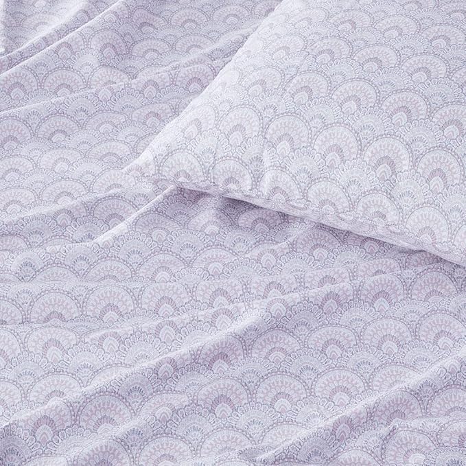 Comfort Spaces 100% Cotton Sheet Set Breathable, Lightweight, Soft with 12" Elastic Pocket Fits up to 14" Mattress, All Season Cozy Bedding, Matching Pillow Case, Twin Tabitha Purple 3 Piece