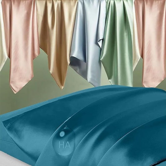 Silk Pillowcase 2 Pack, Mulberry Silk Pillow Cases Queen Size Set of 2, Anti Acne Silk Pillowcase for Hair and Skin, Natural Satin Pillowcases Gifts for Women Men 2 Pack with Zipper, Teal