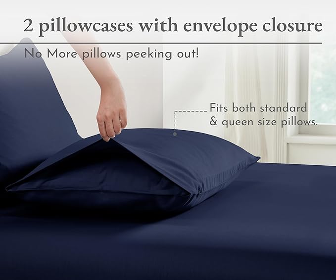 California Design Den 100% Organic Cotton Pillow Cases Standard Size/Queen Size, Set of 2, Soft & Crisp Percale Weave Cotton Pillowcases (Navy)