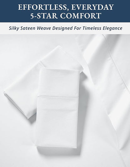 LANE LINEN 100% Egyptian Cotton Sheets, Sustainably Produced Eco Friendly Luxury Hotel Like Thick sábanas King, 15 inch Reinforced French Seam deep Pocket King Sheet Set - Brilliant White