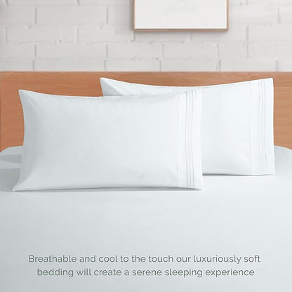 Elegant Comfort Luxurious 1500 Premium Hotel Quality Microfiber 4-Piece Sheet Set, 18-24 Inches Deep - Extra Deep Pocket Sheets - Ultra Soft 4PC Deep Pocket Sheets, Queen, White