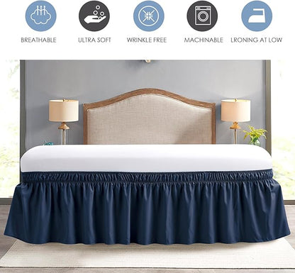 FreshCulture Twin Bed Skirt, Elastic Wrap Around Bed Skirt Twin Bed, Easy Fit with 15-Inch Tailored Drop, Hotel Quality Bed Skirts for Adjustable Bed (Navy Blue)