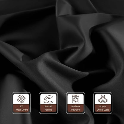 100% Egyptian Cotton Sheets 1200 Thread Count Queen Size Bedding Sets 4 Pcs, Fitted Sheet Up to 16" Deep Breathable All Seasons (Queen, Black)