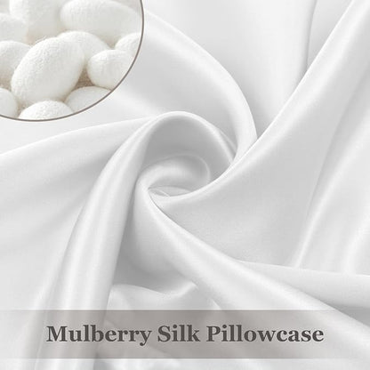 Adubor 100% Silk Pillowcase - Mulberry Silk Pillow Cases, 22 Momme 6A Grade Fibers, Silk Pillow Case for Hair and Skin Health, with Hidden Zipper (Standard 20''×26'', White, 1PC)