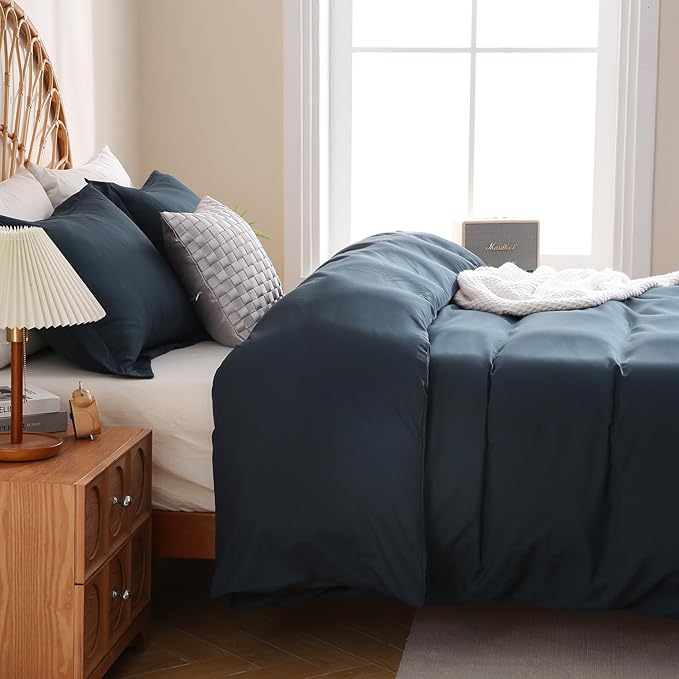 JSD Navy Blue Duvet Cover Set Twin Size, 2 Piece Microfiber Kids Duvet Cover with Pillow Sham, Zipper Closure, Comforter Not Included
