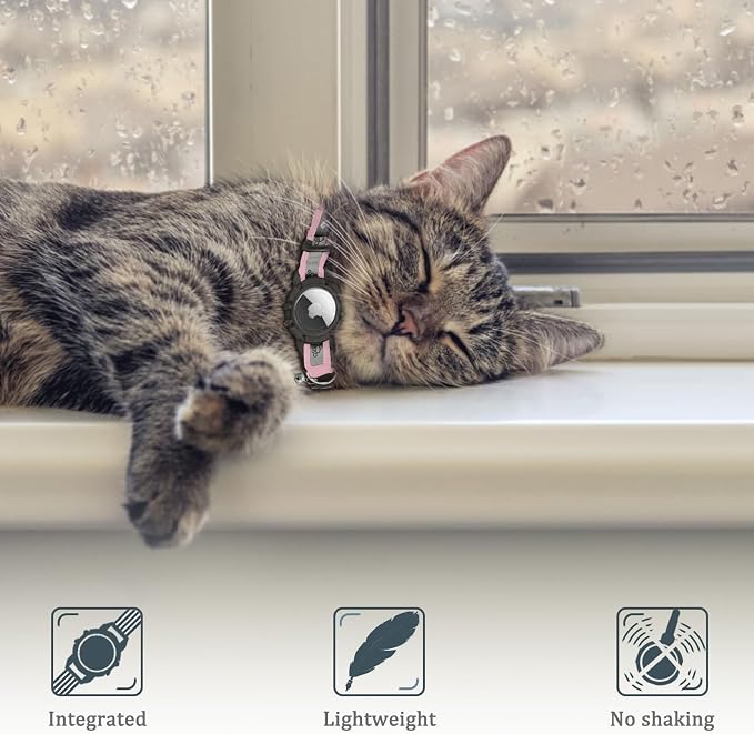 Reflective AirTag Cat Collar, Integrated Cat Collar with Air Tag Holder | Built in AirTag Holder, Adjustable 7-13in for Cats, Kittens and Puppies, Safety Elastic Band, Reflective for Night Walking