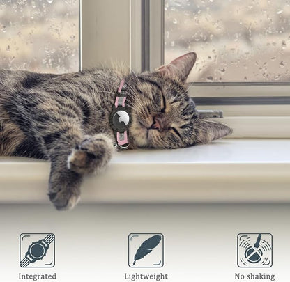 Reflective AirTag Cat Collar, Integrated Cat Collar with Air Tag Holder | Built in AirTag Holder, Adjustable 7-13in for Cats, Kittens and Puppies, Safety Elastic Band, Reflective for Night Walking