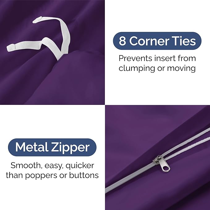 Duvet Cover King Size Set - Extra Soft King Duvet Cover 104" x 90" with 2 Pillow Shams - Hotel Luxury, Easy Care and Fade Free w/ Zipper Closures & Ties - All Season, Comfy, Cozy & Breathable (Purple)