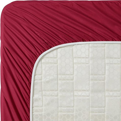 Clara Clark Bed Sheets, Premier 1800 Series 4 Piece Bed Sheet Set, Deep Pocket, Wrinkle, Fade, Stain Resistant, Luxury Soft Bedding Sheets & Pillowcases, Split King, Burgundy Red