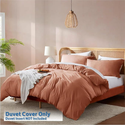 Nestl Rust Duvet Cover King Size - Soft Double Brushed King Duvet Cover Set, 3 Piece, with Button Closure, 1 Duvet Cover 104x90 inches and 2 Pillow Shams