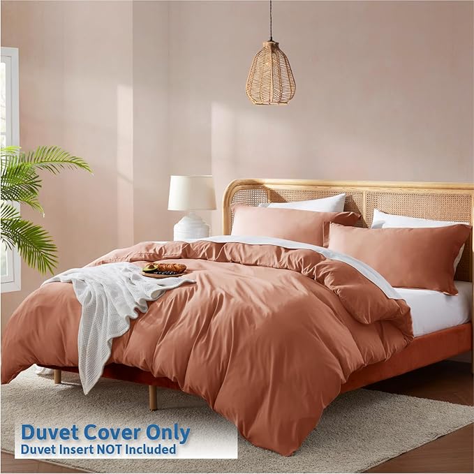Nestl Rust California King Duvet Cover Sets - Soft Double Brushed Cal King Duvet Cover, 3 Piece, with Button Closure, 1 Duvet Cover 104x98 inches and 2 Pillow Shams