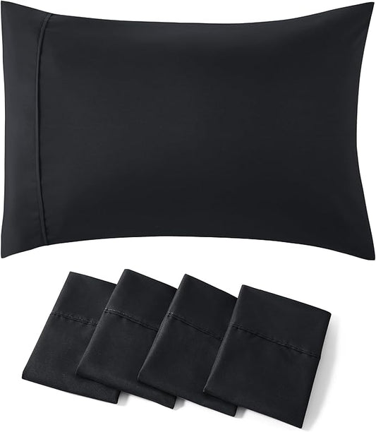 Bedsure Pillow Cases Standard Size Set of 4 - Black Brushed Microfiber Pillowcases 4 Pack, Super Soft and Cozy Pillow Case Covers with Envelope Closure for Kids, Wrinkle, Fade Resistant, 20x26 Inches