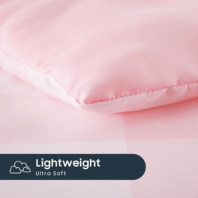 Wake In Cloud - Gingham Toddler Bedding Set for Girls Boys, Cute Plaid Buffalo Check, 4 Pieces Soft Crib Bed Set Including Comforter, Sheets and Pillowcase, Pink