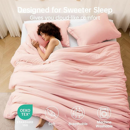 MUXHOMO King Size Comforter Set, All Season Ultra Soft Down Alternative Bedding - 3 Piece Lightweight Bed Set Includes 1 Comforter (104"x90") and 2 Pillow Shams (20"x36"), Blush