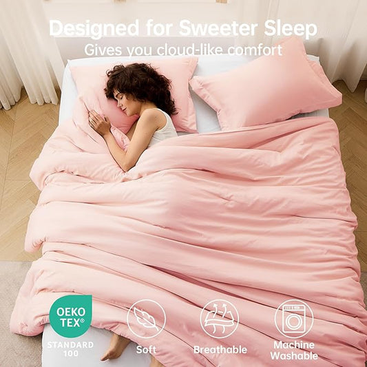 MUXHOMO King Size Comforter Set, All Season Ultra Soft Down Alternative Bedding - 3 Piece Lightweight Bed Set Includes 1 Comforter (104"x90") and 2 Pillow Shams (20"x36"), Blush