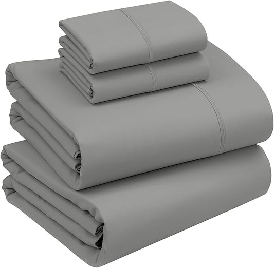 RUVANTI 100% Cotton Sheets – Queen Size Percale Bedding, Cooling & Breathable, Durable with a Crisp, Soft & Comfortable Feel, 16" Deep Pocket, 4-Piece Set, Mist Grey
