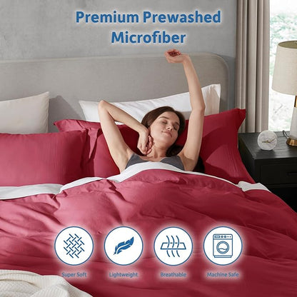 Nestl Burgundy Red Duvet Cover King Size - Soft Prewashed King Duvet Cover Set, 3 Piece, with Zipper Closure, 1 Duvet Cover 104x90 inches and 2 Pillow Shams