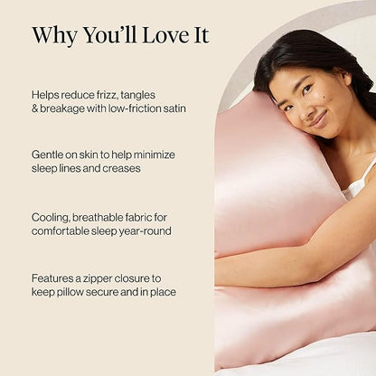 Kitsch Satin Pillowcase with Zipper for Hair & Skin - Softer Than Silk Pillow Cases, Smooth Cooling Satin Pillow Case, Wrinkle-Free, Machine Washable - Pillow Cases Standard Size 19x26 - Blush, 2pcs