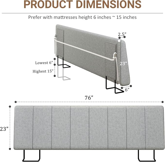 King Size Headboard Only-No Assembly Required, Light Gray | Easy to use no assembly required, Linen fabric and extra-thick foam for added comfort, Modern style headboard king size