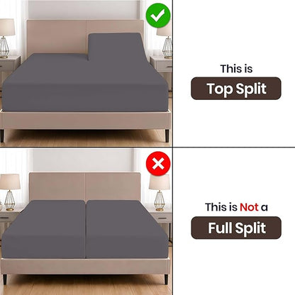 SGI bedding 28" King Split Top Flex Head Sheet Set 1800 Threads Flex Top Sheet for Adjustable Bed 4 Piece Sheet Set 15" Deep Pocket for Sleep Number Bed - Dark Gray