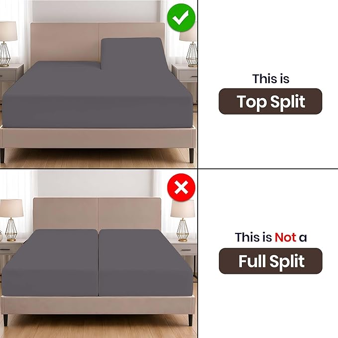 SGI bedding Adjustable Split Head Flex Top Queen 34" Microfiber Sheet Set – Ultra Soft, Cooling & Deep Pocket 15” Fitted, 4-Piece Breathable & Durable Bedding Set for Split Queen Beds -Dark Gray