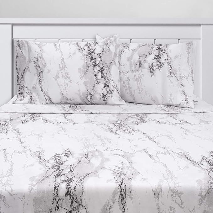 1500 Supreme Collection Extra Soft Marble Print Sheet Set- Luxury Bed Sheets Set with Deep Pocket Wrinkle Free Bedding, Twin Size