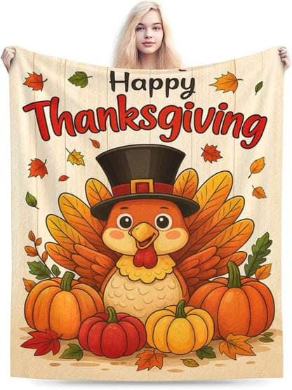Thanksgiving Turkey Blanket Super Soft Warm Fluffy Fleece Flannel Throw Blanket Cozy Fuzzy Plush Stuff Bedding Blankets Gifts for Women Kids Boys Girls Adults 60"X50"