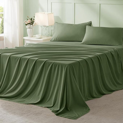 Anluoer Full Comforter Set 7 Pieces, Olive Green Bed in a Bag with Sheets, All Season Bedding Sets with 1 Comforter, 2 Pillow Sham, 2 Pillowcase, 1 Flat Sheet, 1 Fitted Sheet