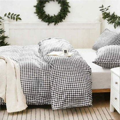 ETDIFFE Black Gingham Comforter Set King Size, 3 Piece Boho Grid Bedding Set - Soft and Lightweight Buffalo Checkered Plaid Microfiber Down Alternative Bed Comforter (104x90)