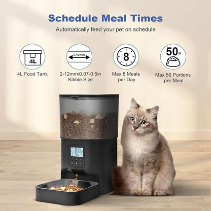 Automatic Cat Feeder, Cat Food Dispenser with 10s Voice Recorder, Pet Feeder up to 8 Meals per Day, Timed Feeder with Dry Food Sealed Ring