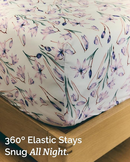 Floral Sheets - Pink Floral Bed Sheet Set - 1 Flat & 2 Fitted & 2 Pillowcases w/ Deep Pockets - Wrinkle & Fade Free - Boho Botanical Bedding - Ultra-Soft, Breathable & Cooling - Split King Size Set