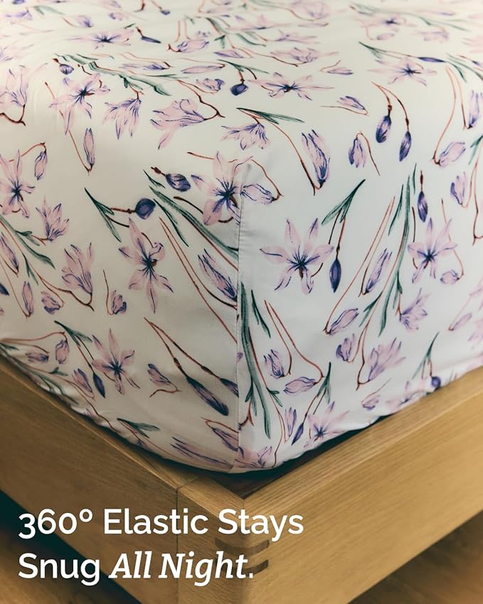 Floral Sheets - Pink Floral Bed Sheet Set - 1 Flat & 1 Fitted & 2 Pillowcases w/ Deep Pockets - Comfy, Wrinkle & Fade Free - Boho Botanical Bedding - Ultra-Soft, Breathable & Cooling - King Size Set