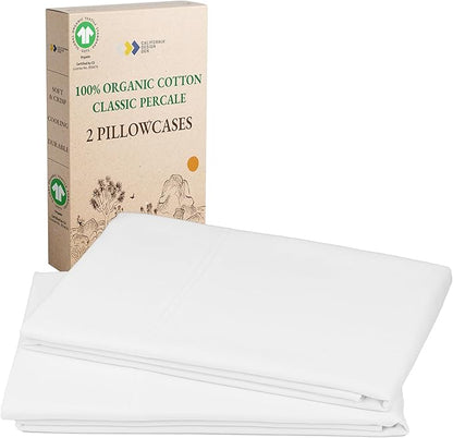 California Design Den 100% Organic Cotton King Size Pillow Case Pair, Set of 2, Soft & Crisp Percale Weave Cotton Pillowcases (Bright White)