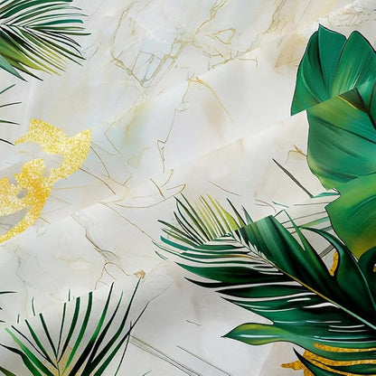 Tropical Palm Leaf Comforter Set King 3Pcs White Gold Marble Bedding Set Green Botanical Palm Leaves Bedding Soft Down Alternative Comforter Sets with 2 Pillowcases