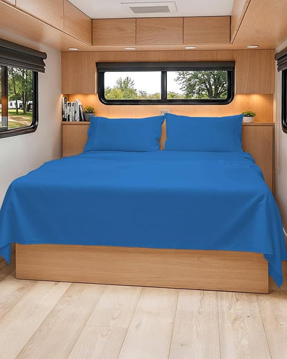Short Queen Size 4 Piece Sheet Set - RV Short Queen, Soft, Breathable & Cooling Bed Sheets Set w/ Deep Pockets - Hotel Luxury Bedding for Women, Men, Kids, Teens, Boys & Girls - Oeko-Tex - Royal Blue