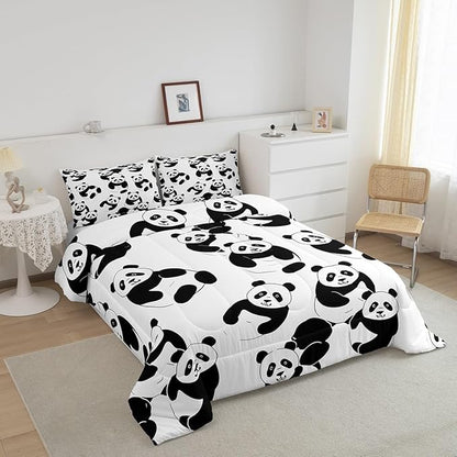 Erosebridal Cartoon Panda Comforter Set, Cute Panda Down Comforter Twin, Wildlife Animal Quilted Duvet, Animal Comforter Set for Nursery Toddler Kids Boys Girls, Soft Breathable Duvet Insert
